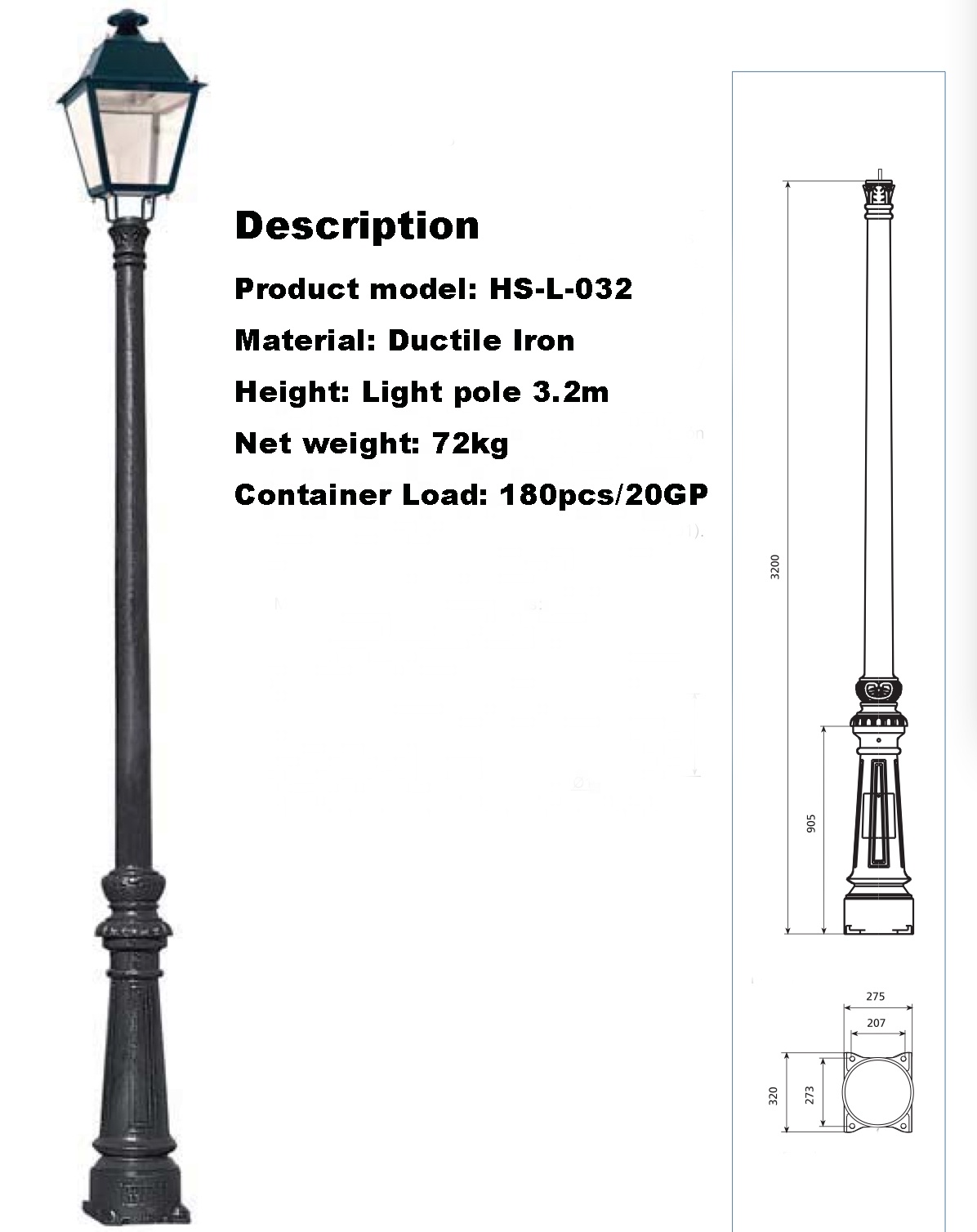 decorative outdoor post light for garden and street